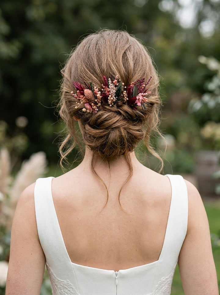 Burgundy and Blush Flower Hair Pins | Bridal Hair Accessories – handmade floral hair accessory by magaela