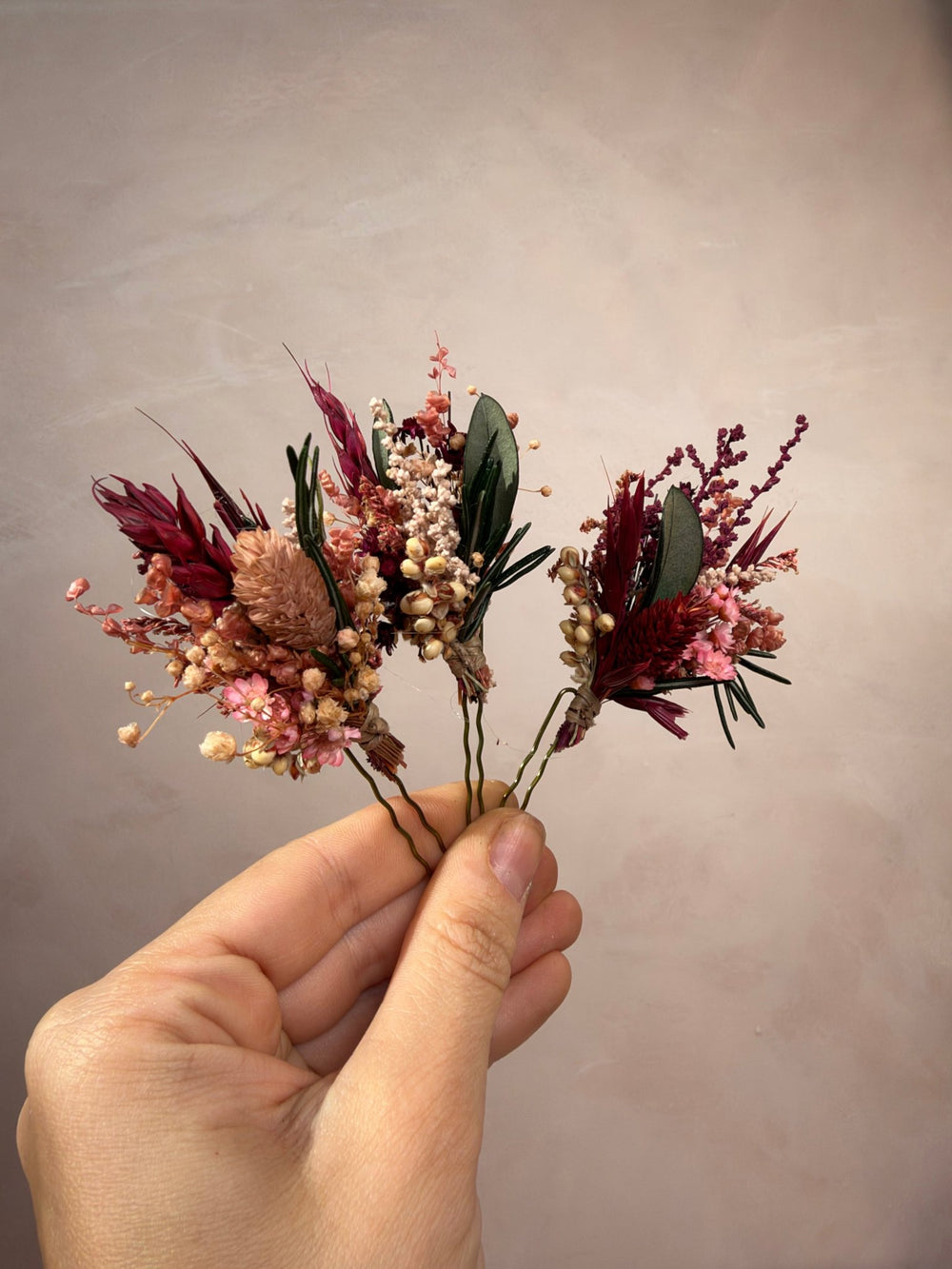 Burgundy and Blush Flower Hair Pins | Bridal Hair Accessories – handmade floral hair accessory by magaela
