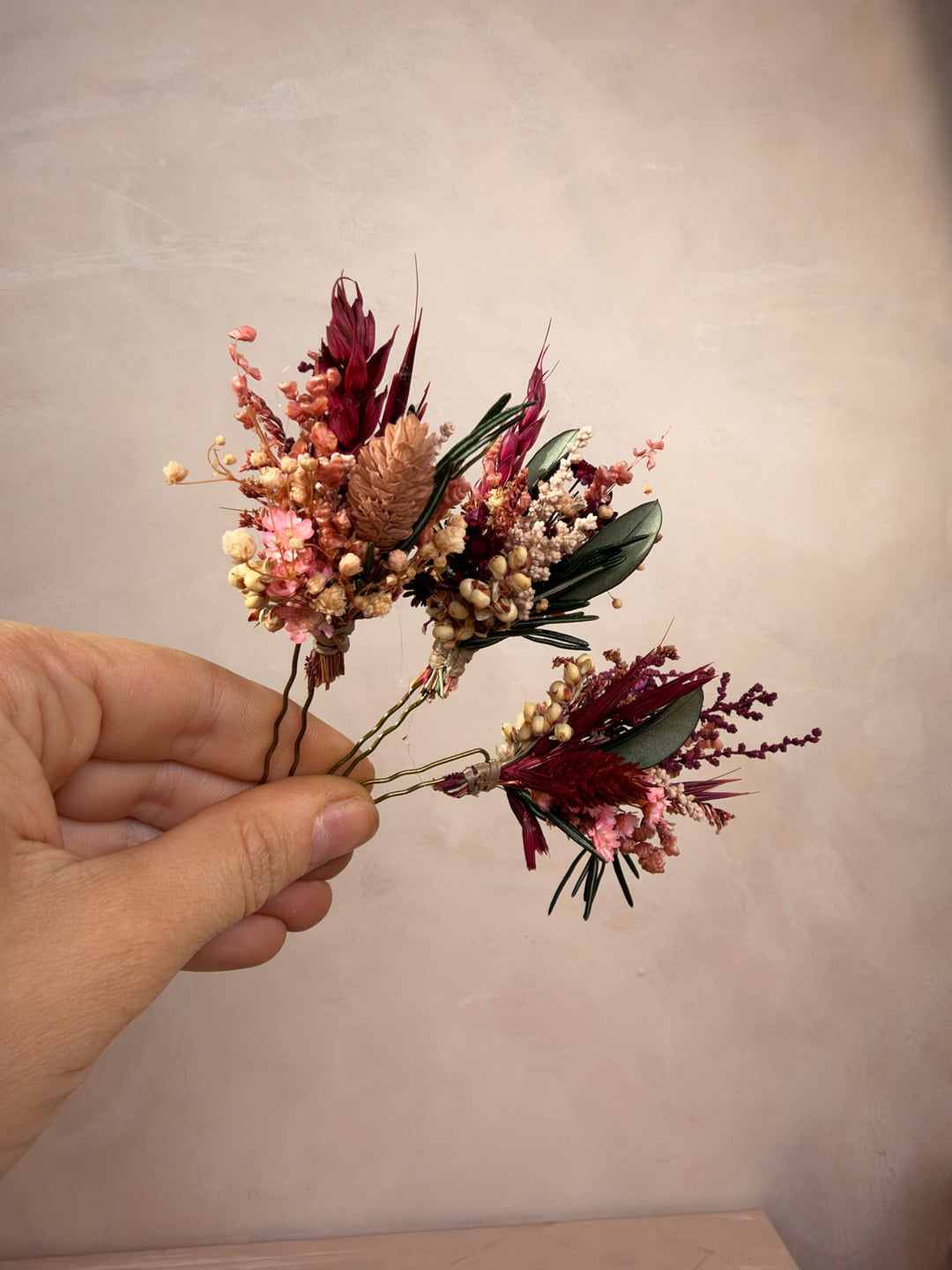 Burgundy and Blush Flower Hair Pins | Bridal Hair Accessories – handmade floral hair accessory by magaela