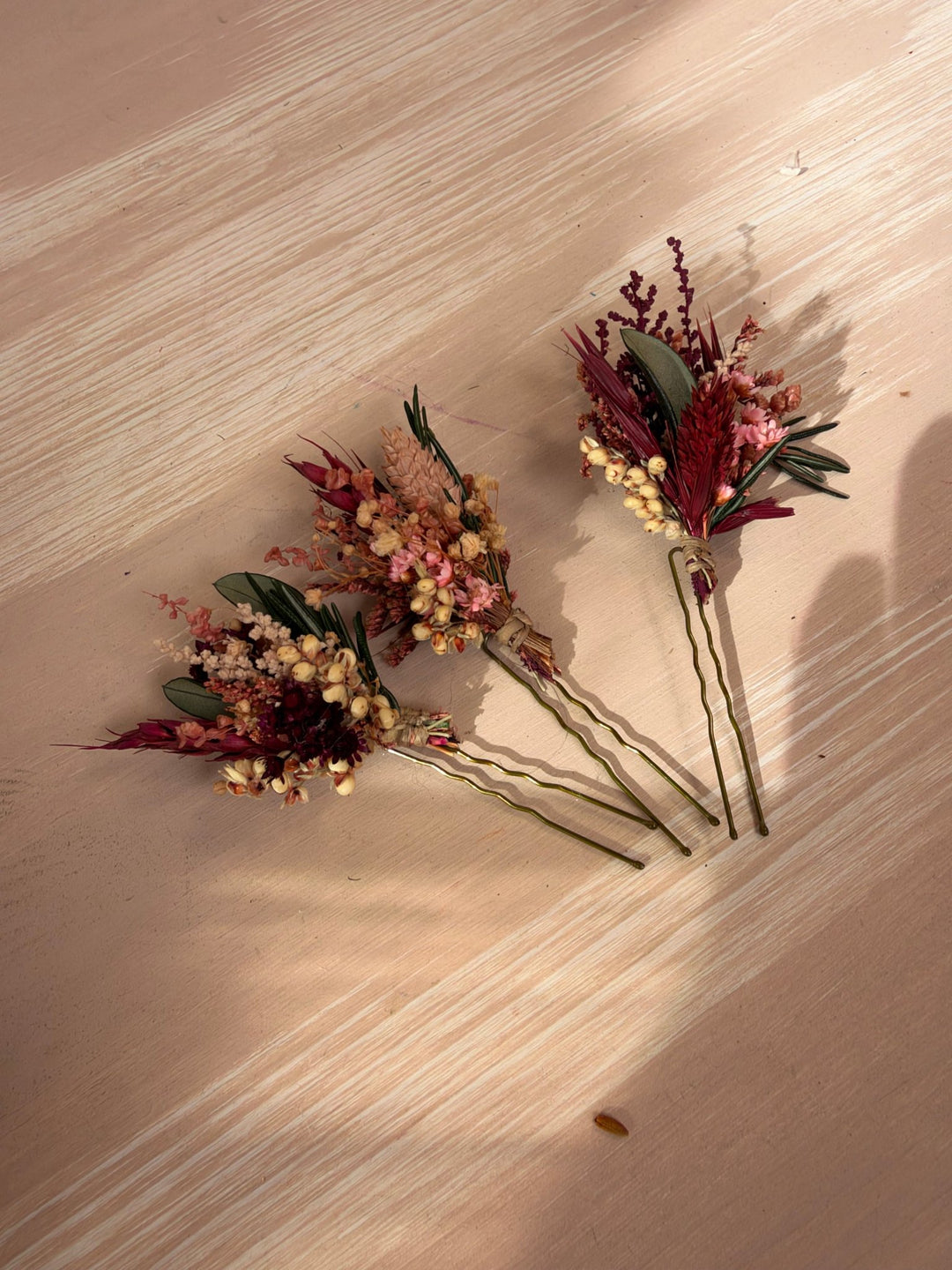 Burgundy and Blush Flower Hair Pins | Bridal Hair Accessories – handmade floral hair accessory by magaela