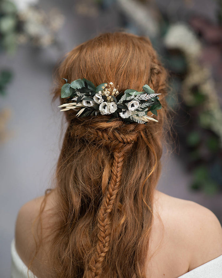 Greenery Anemone Boho Bridal Set – Bouquet, Boutonnieres & Hair Comb | Classic Boho Wedding – handmade floral hair accessory by magaela