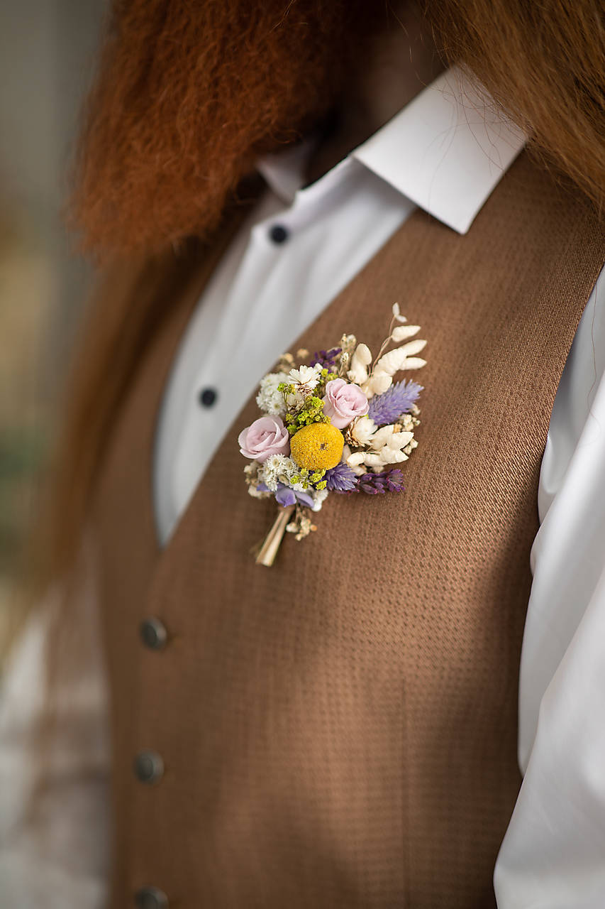 Purple Wildflower Bridal Set – Bouquet, Boutonniere, Hair Comb, Earrings, Bracelet and Garter – handmade floral hair accessory by magaela