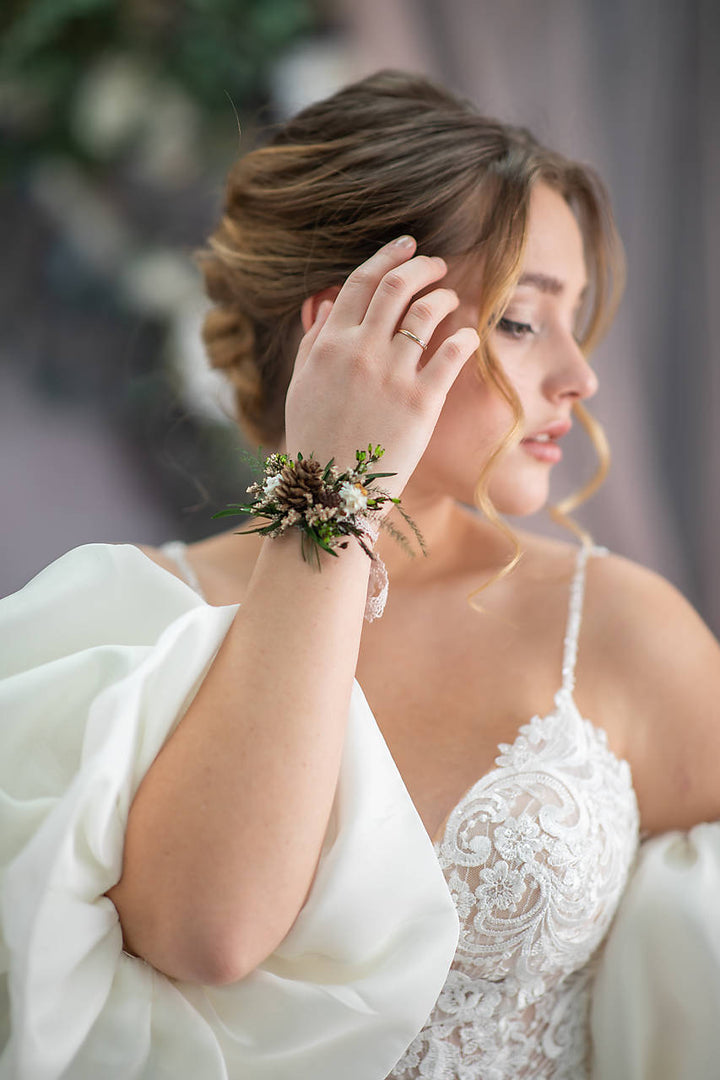 Woodland Greenery Bridal Set – Bouquet, Crown, Boutonniere, Hair Comb, Hair Pins & Bracelet – handmade floral hair accessory by magaela