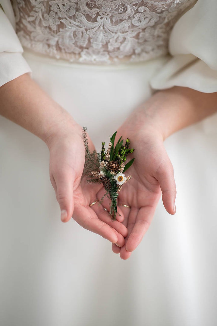Woodland Greenery Bridal Set – Bouquet, Crown, Boutonniere, Hair Comb, Hair Pins & Bracelet – handmade floral hair accessory by magaela