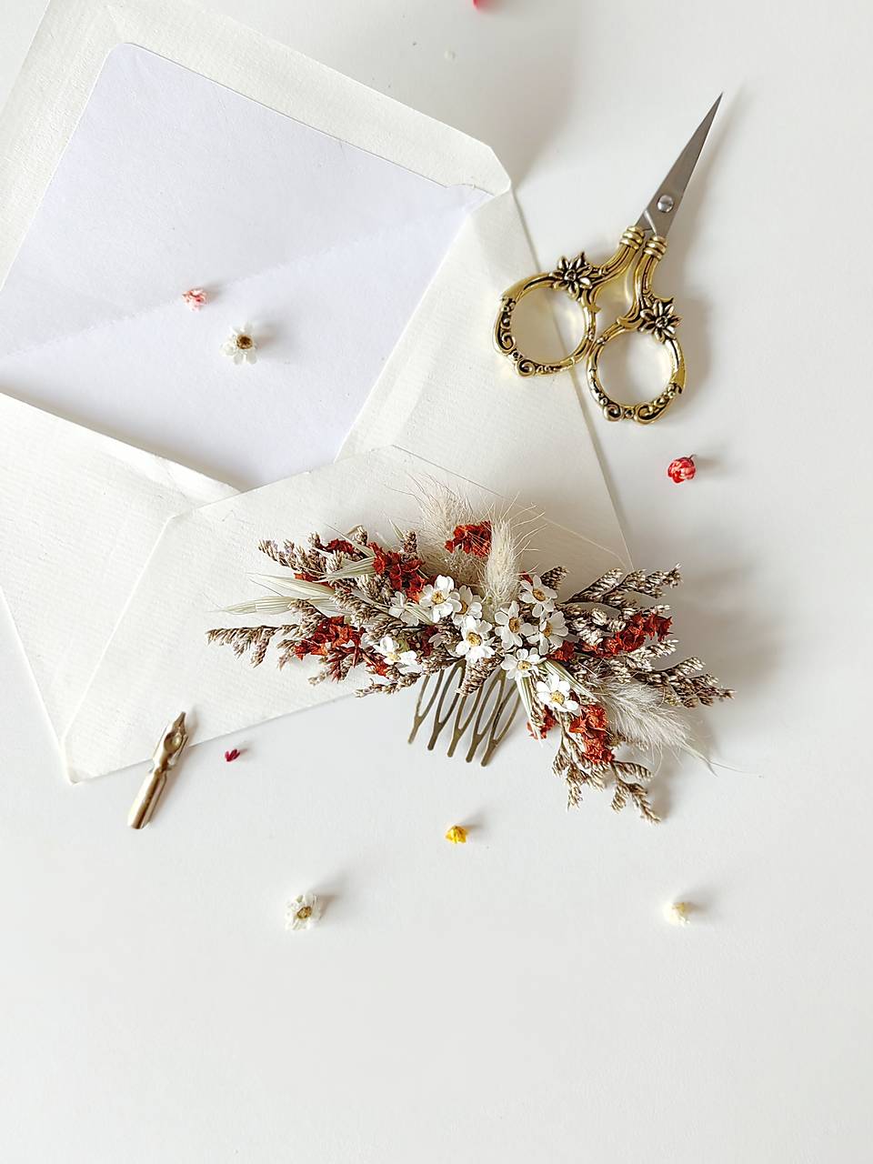 Terracotta Bridal Hair Comb: Rustic Autumn Floral Hairpiece – handmade floral hair accessory by magaela