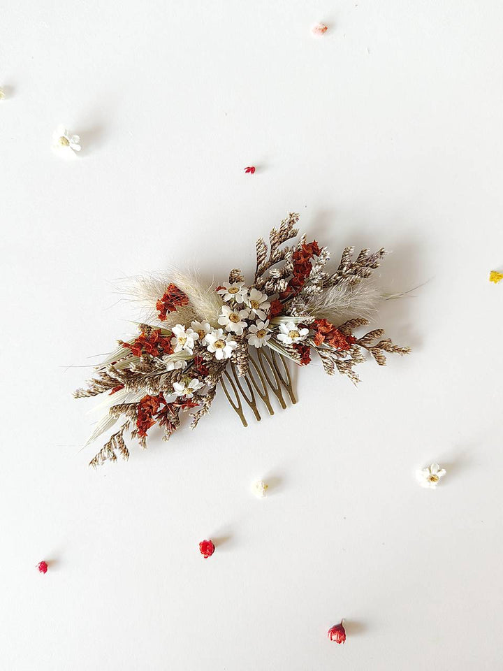 Terracotta Bridal Hair Comb: Rustic Autumn Floral Hairpiece – handmade floral hair accessory by magaela