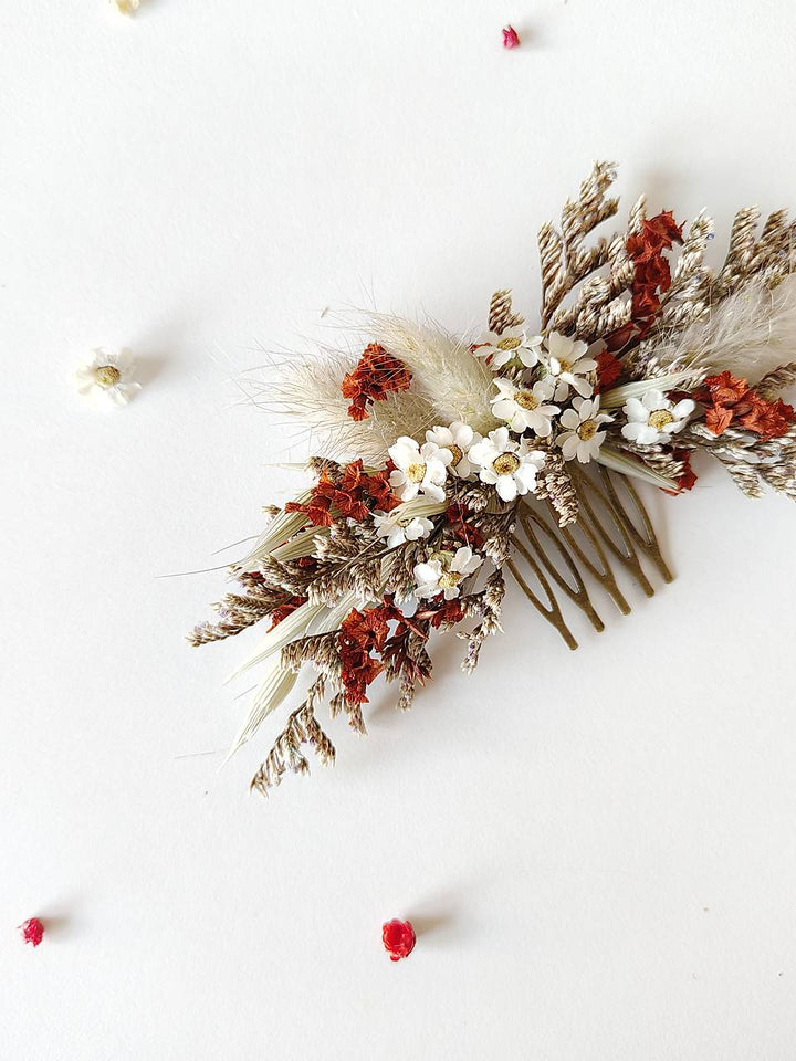 Terracotta Bridal Hair Comb: Rustic Autumn Floral Hairpiece – handmade floral hair accessory by magaela
