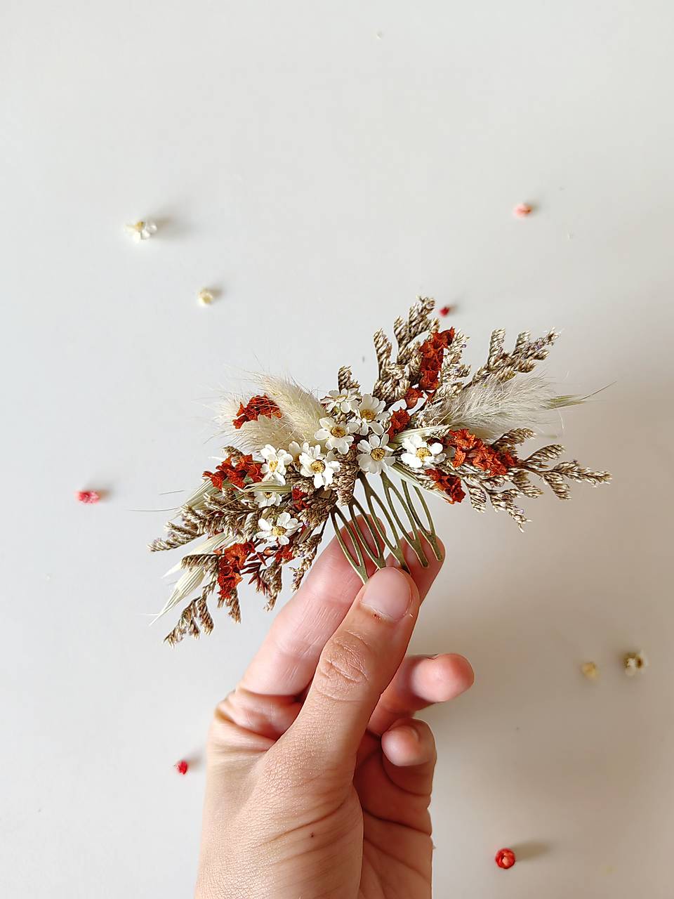 Terracotta Bridal Hair Comb: Rustic Autumn Floral Hairpiece – handmade floral hair accessory by magaela