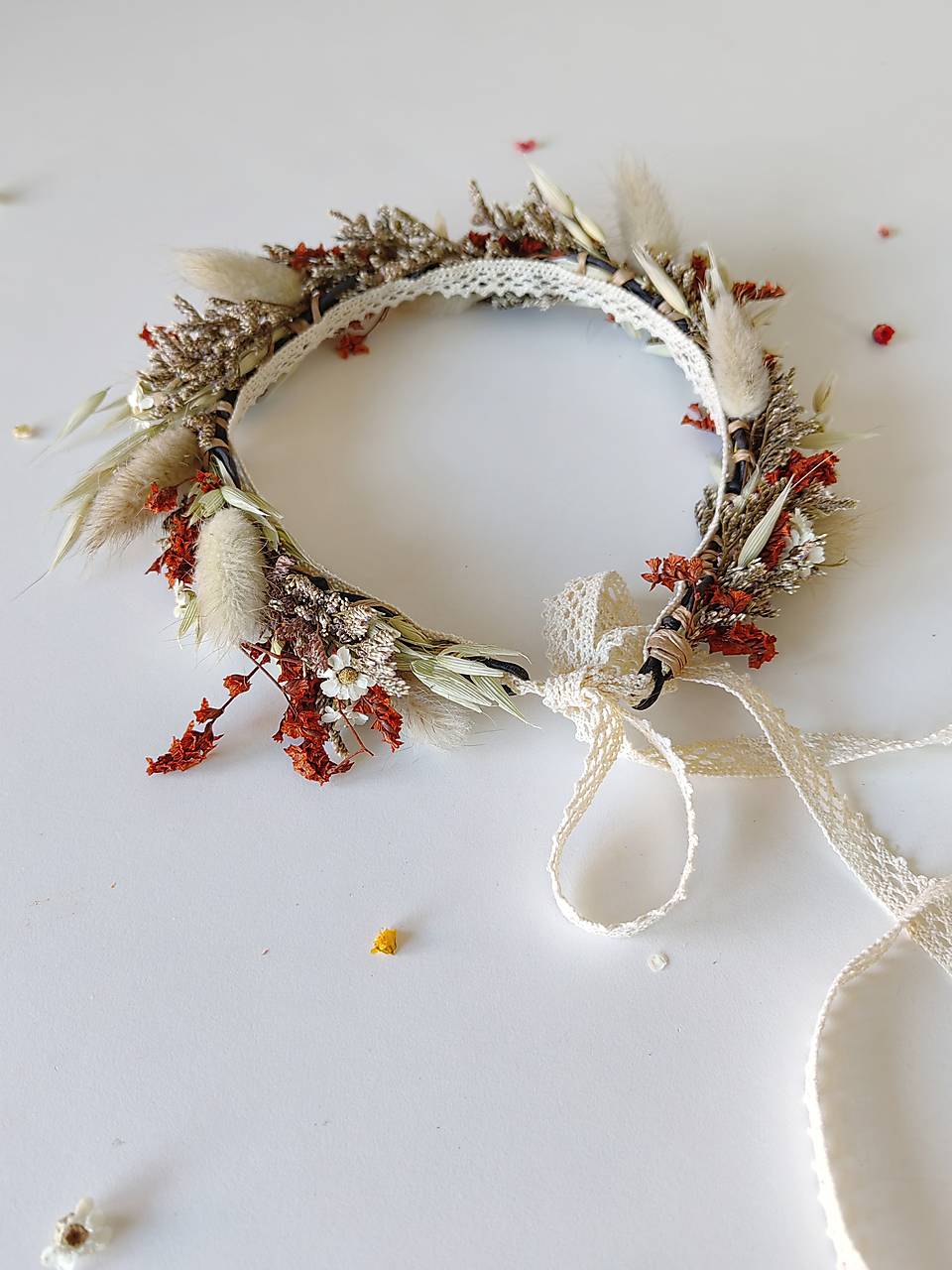 Terracotta Bridal Half Wreath: Rustic Autumn Hair Crown – handmade floral hair accessory by magaela