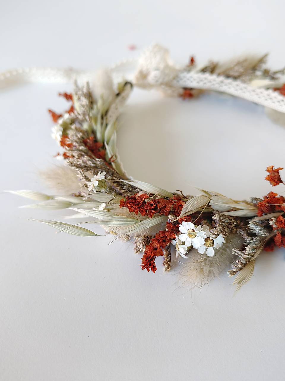 Terracotta Bridal Half Wreath: Rustic Autumn Hair Crown – handmade floral hair accessory by magaela