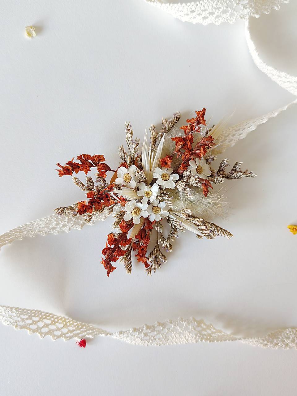 Terracotta Bridal Flower Bracelet: Rustic Autumn Wedding Accessory – handmade floral hair accessory by magaela