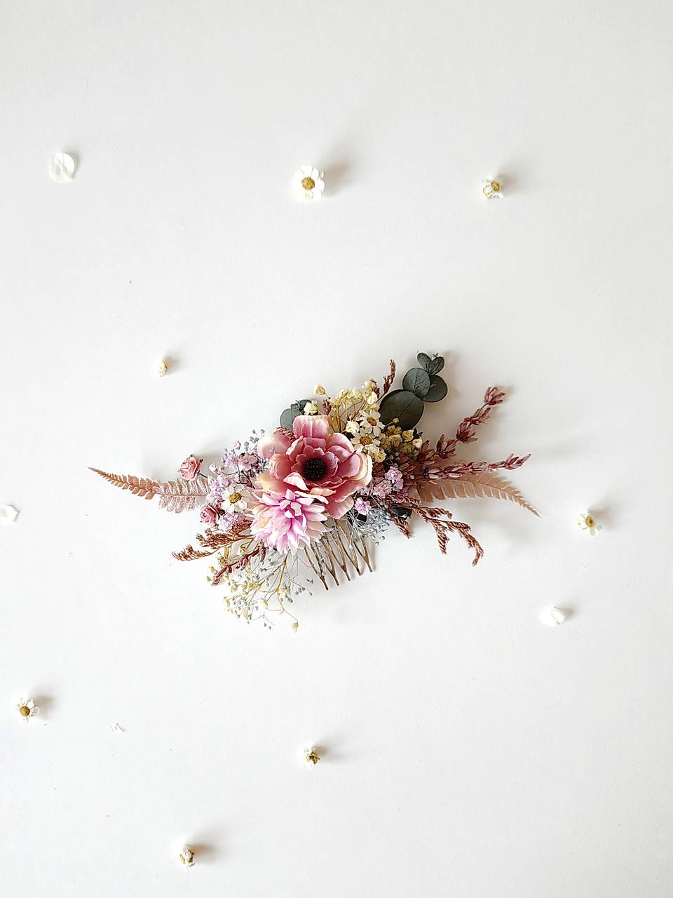 Pink Purple Flower Bridal Hair Comb and Boutonniere Set – handmade floral hair accessory by magaela