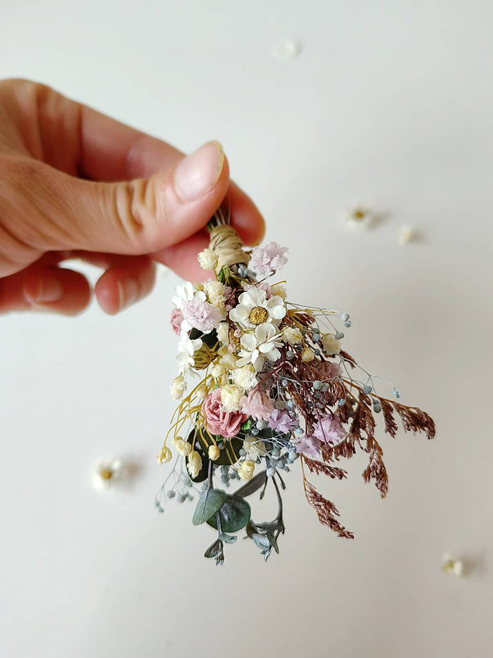 Pink Purple Flower Bridal Hair Comb and Boutonniere Set – handmade floral hair accessory by magaela