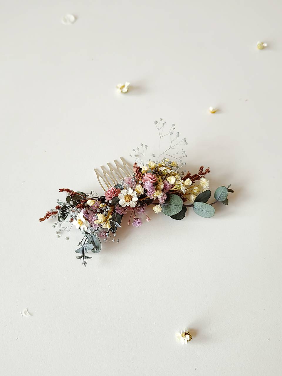 Romantic Meadow Hair Comb and Boutonniere in Wildflowers Style – handmade floral hair accessory by magaela