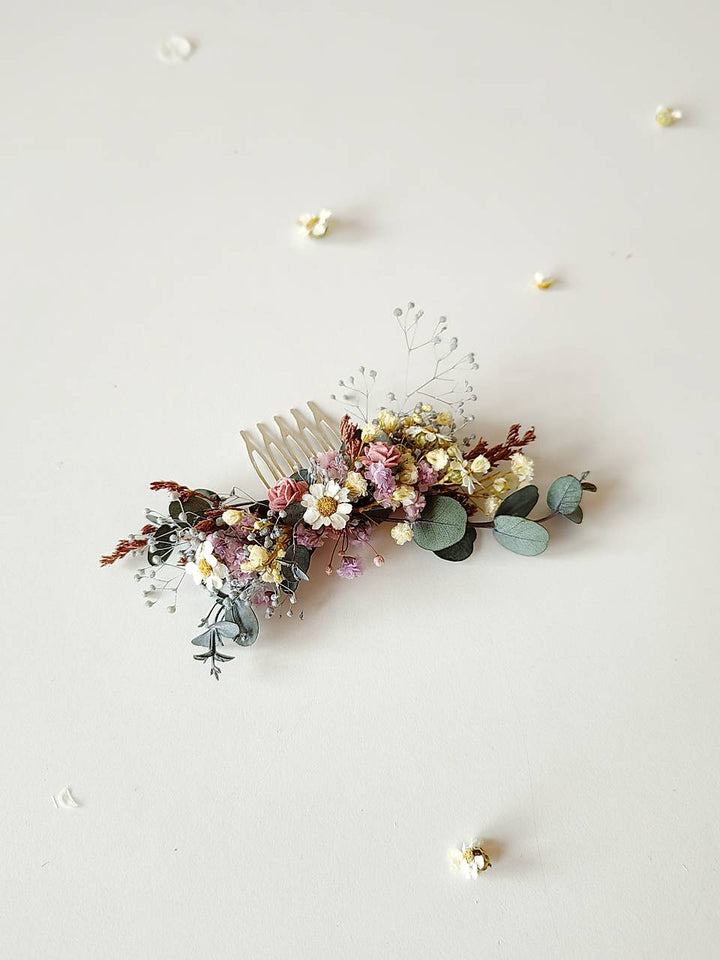 Romantic Meadow Hair Comb and Boutonniere in Wildflowers Style – handmade floral hair accessory by magaela
