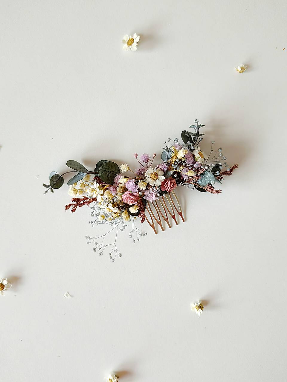Romantic Meadow Hair Comb and Boutonniere in Wildflowers Style – handmade floral hair accessory by magaela