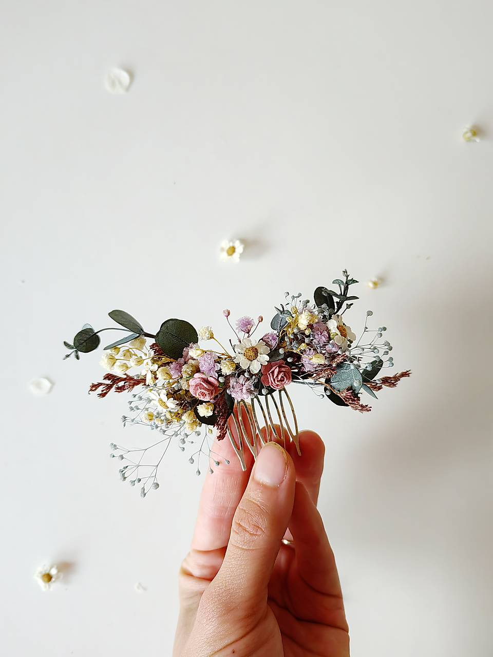 Romantic Meadow Hair Comb and Boutonniere in Wildflowers Style – handmade floral hair accessory by magaela