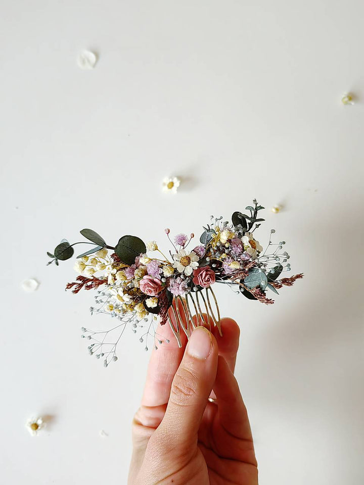 Romantic Meadow Hair Comb and Boutonniere in Wildflowers Style – handmade floral hair accessory by magaela