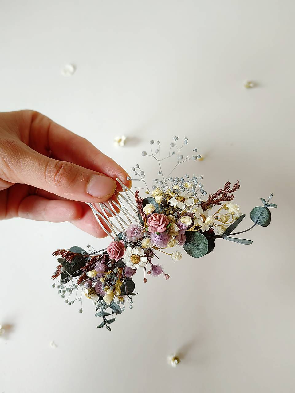 Romantic Meadow Hair Comb and Boutonniere in Wildflowers Style – handmade floral hair accessory by magaela