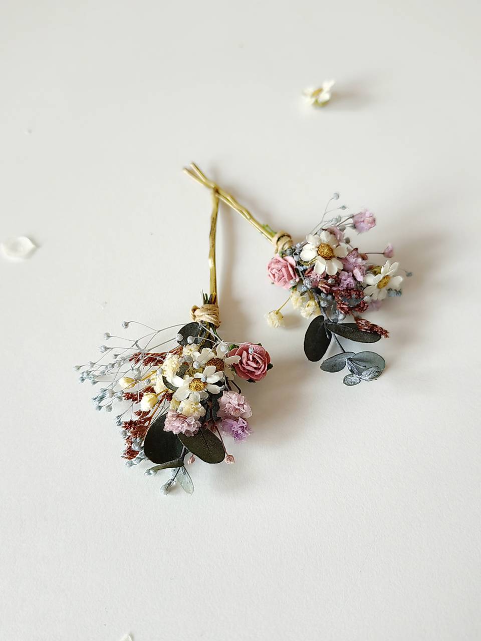 Pink Purple Dried Flower Hair Pins in Blush pink and Violet Tones – handmade floral hair accessory by magaela