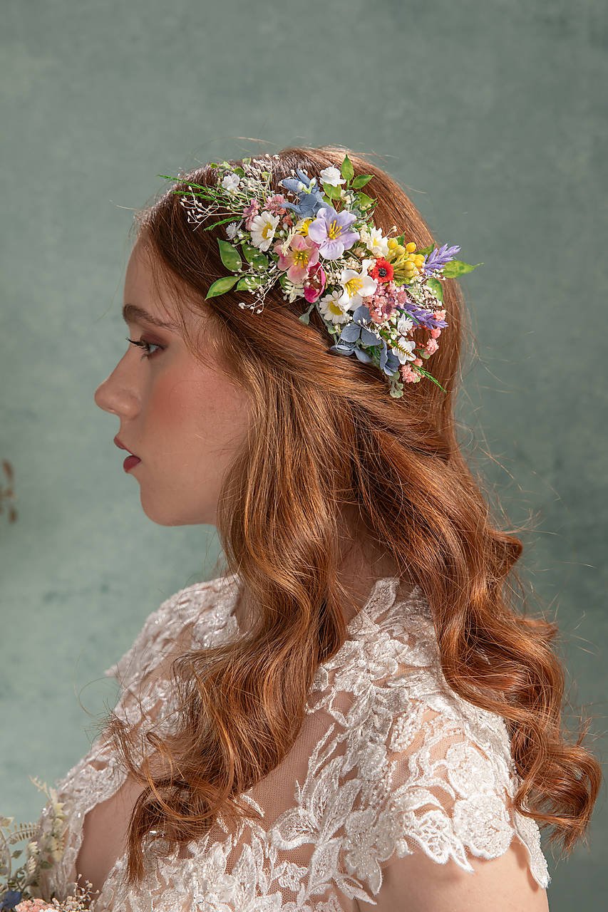 Wildflower Bridesmaid Bouquet: Artificial Spring Wedding Flowers – handmade floral hair accessory by magaela