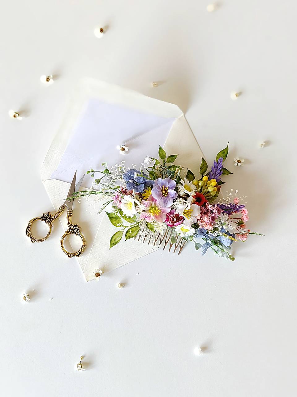 Wildflower Bridesmaid Bouquet: Artificial Spring Wedding Flowers – handmade floral hair accessory by magaela