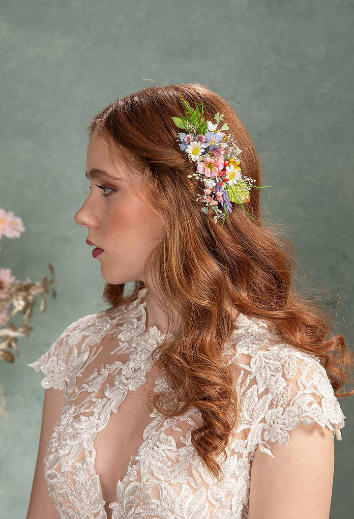 Wildflower Bridesmaid Bouquet: Artificial Spring Wedding Flowers – handmade floral hair accessory by magaela
