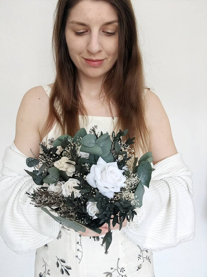 Eucalyptus Wedding Bouquet: White Peony & Greenery Bridal Bouquet – handmade floral hair accessory by magaela
