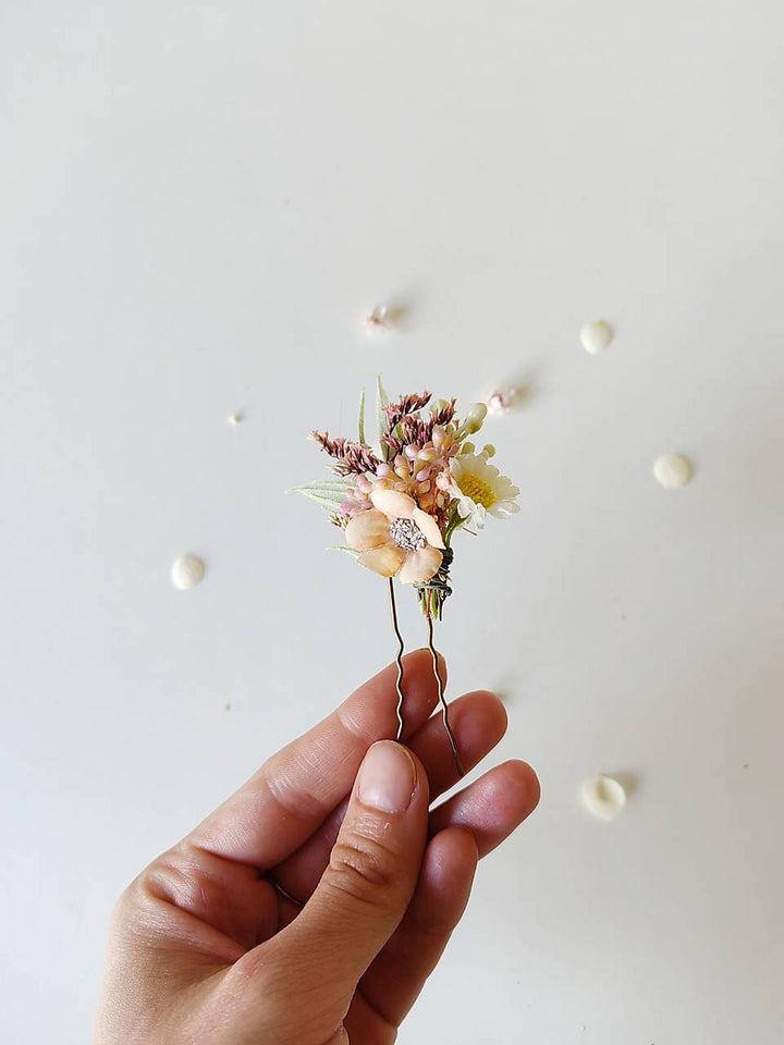 Pastel Flower Hair Pins: Boho Wedding Hair Accessories – handmade floral hair accessory by magaela