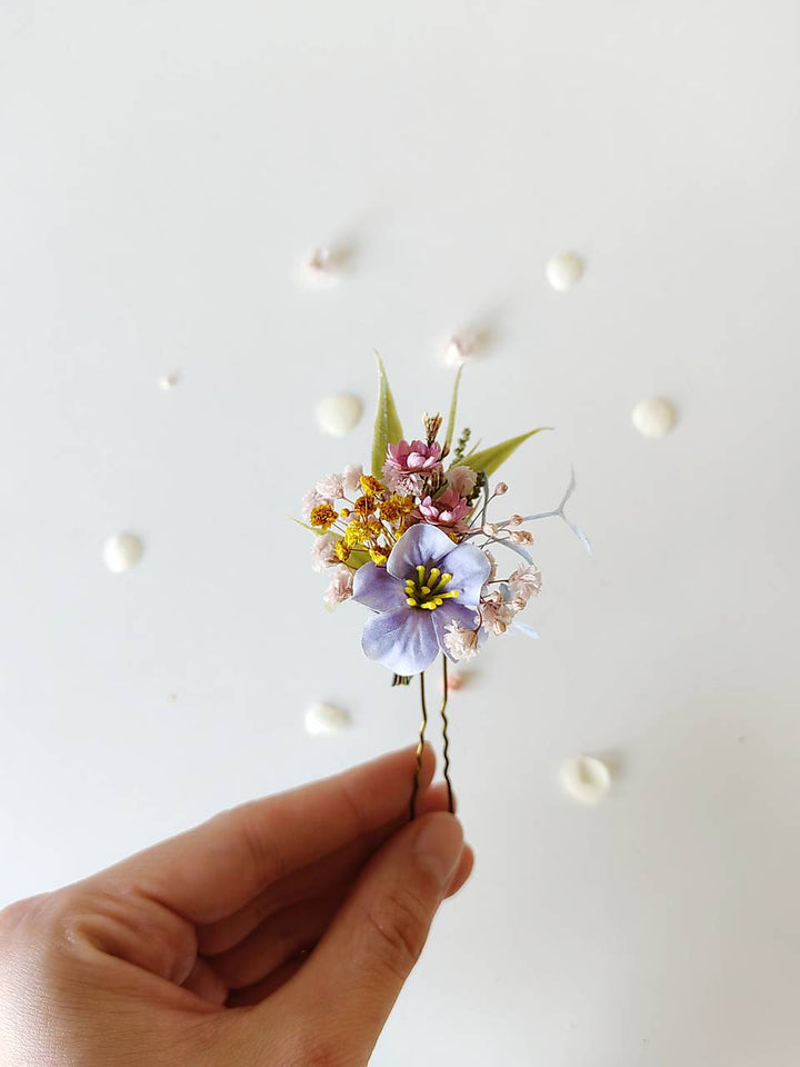Pastel Flower Hair Pins: Boho Wedding Hair Accessories – handmade floral hair accessory by magaela