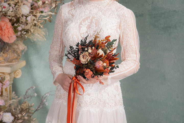 Terracotta Wedding Flower Set: Bridal Hair Comb & Boutonniere – handmade floral hair accessory by magaela