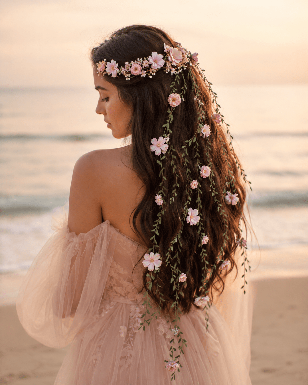 Romantic Flower Crown with Cascading Vines - The Original Magaela Design – handmade floral hair accessory by magaela