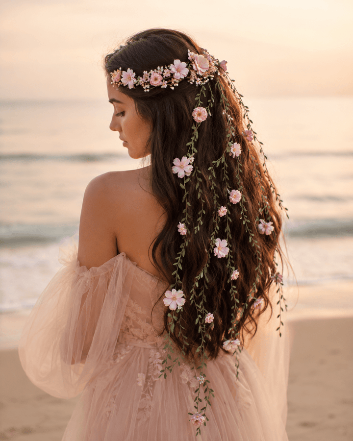 Romantic Flower Crown with Cascading Vines - The Original Magaela Design – handmade floral hair accessory by magaela