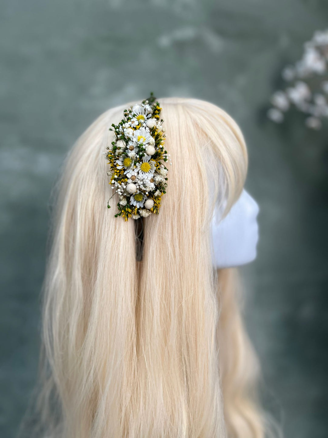 Floral Side Headband with Daisy Flowers in White and Yellow