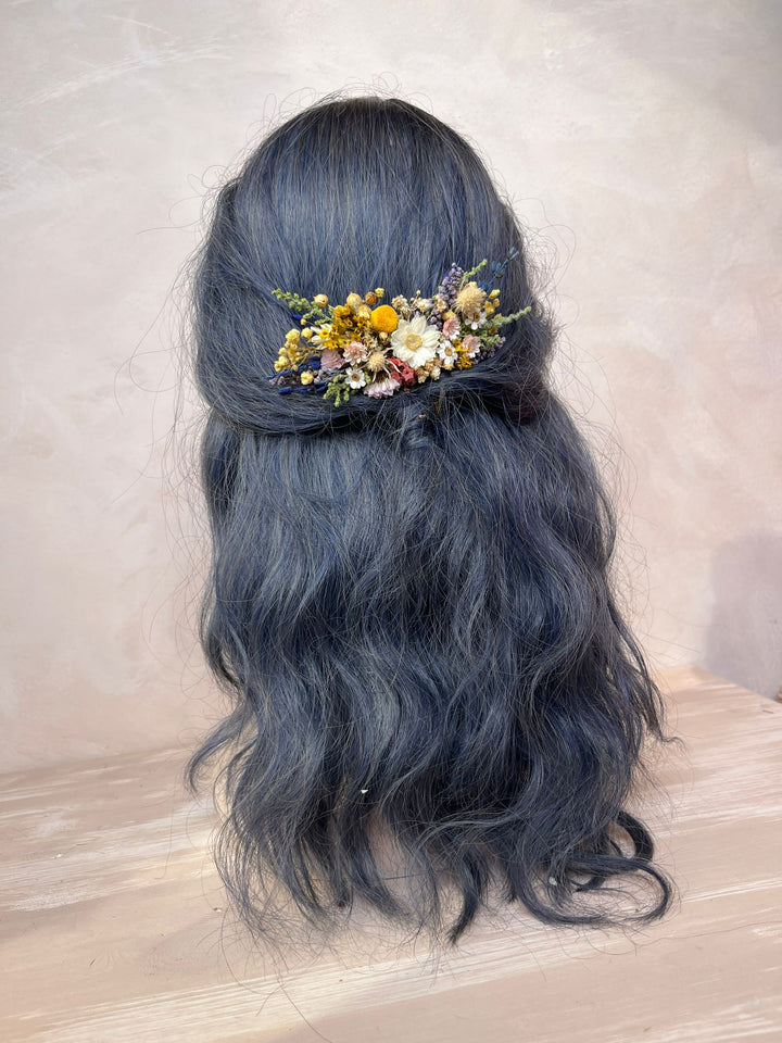 Wildflower Meadow Bridal Hair Comb with Dried Daisy, Lavender, Billy Buttons and Mixed Botanicals