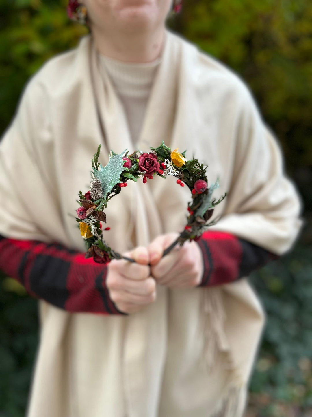 Winter Orange Christmas Accessories – Earrings, Headbands, Brooch & Glass Decorations – handmade floral hair accessory by magaela