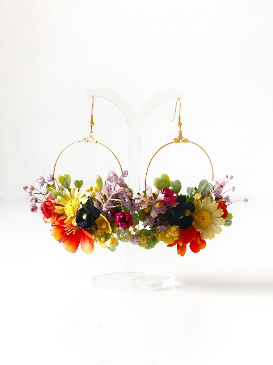 Colorful Wildflower Circle Earrings – Handmade Bridal Flower Hoop Earrings – handmade floral hair accessory by magaela
