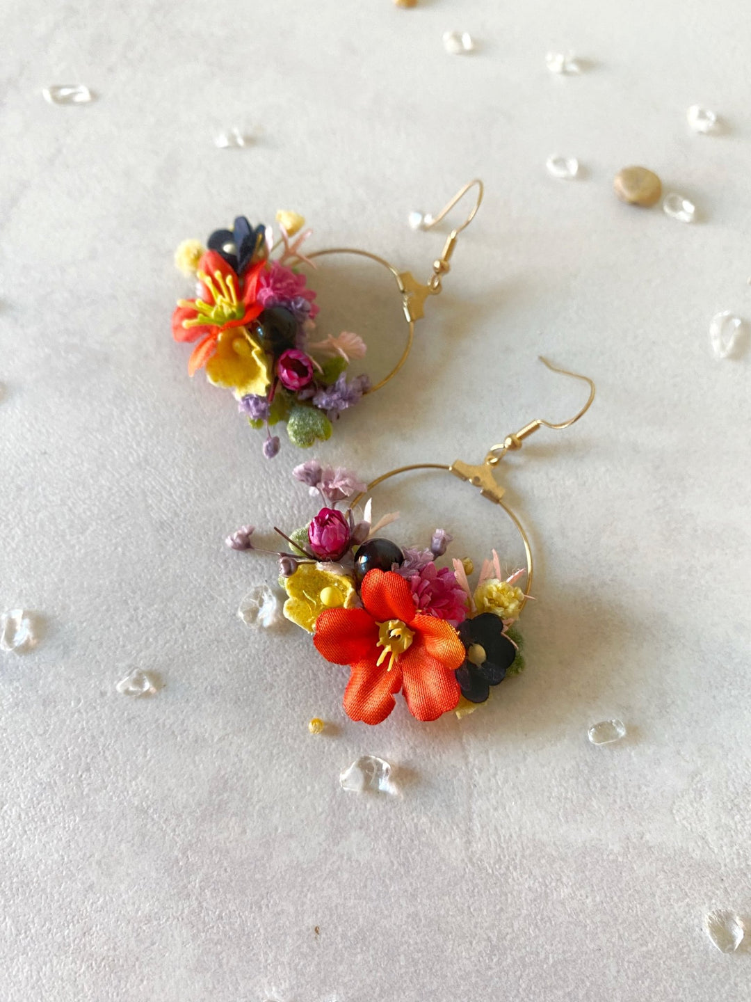 Colorful Wildflower Circle Earrings – Handmade Bridal Flower Hoop Earrings – handmade floral hair accessory by magaela