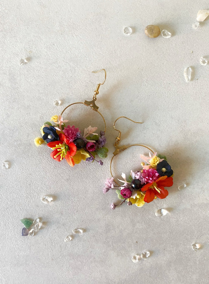 Colorful Wildflower Circle Earrings – Handmade Bridal Flower Hoop Earrings – handmade floral hair accessory by magaela