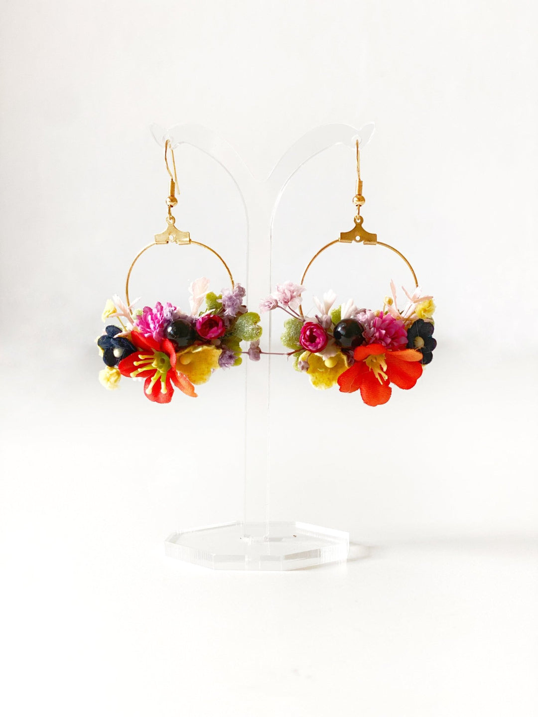 Colorful Wildflower Circle Earrings – Handmade Bridal Flower Hoop Earrings – handmade floral hair accessory by magaela