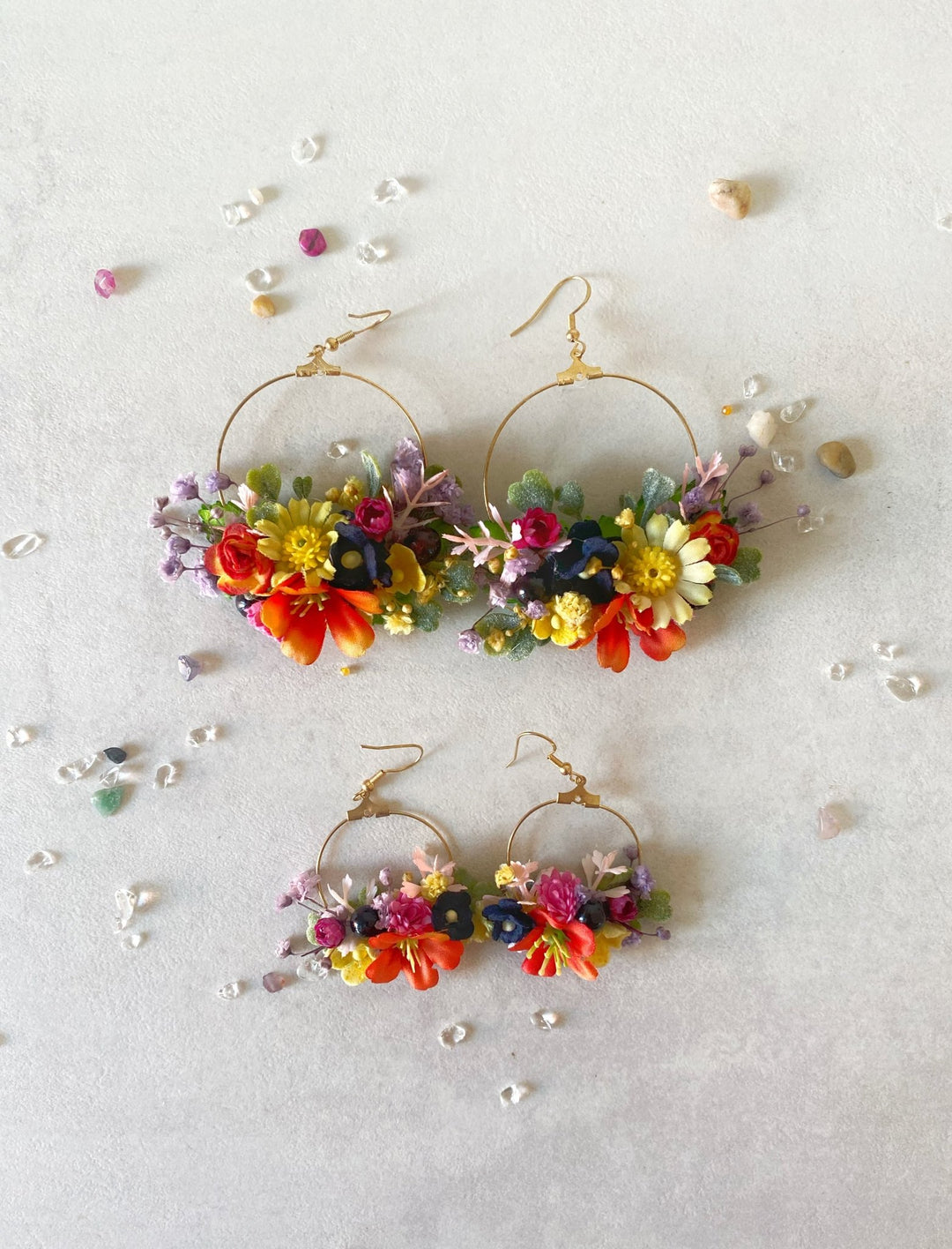 Colorful Wildflower Circle Earrings – Handmade Bridal Flower Hoop Earrings – handmade floral hair accessory by magaela