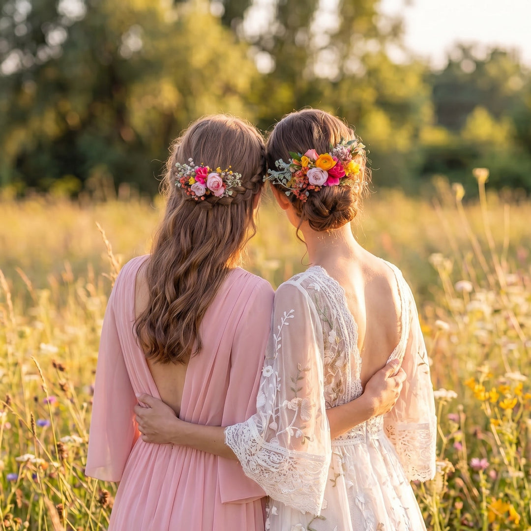 Colorful Floral Hair Comb: Boho Bridal Wedding Accessory – handmade floral hair accessory by magaela
