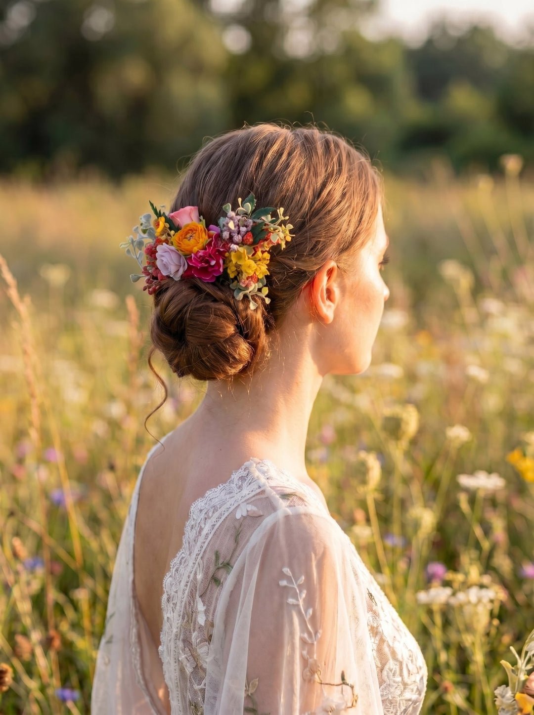 Colorful Floral Hair Comb: Boho Bridal Wedding Accessory – handmade floral hair accessory by magaela