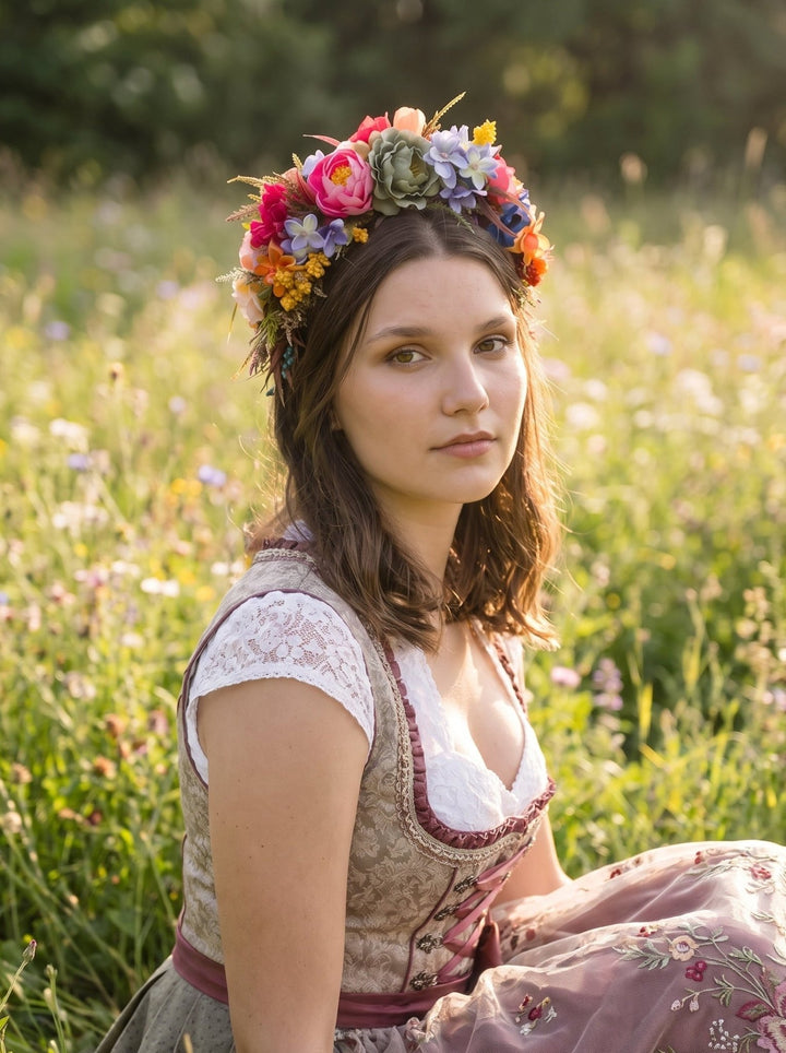 Colorful Floral Headband – Joyful Dirndl Accessory for Oktoberfest – handmade floral hair accessory by magaela