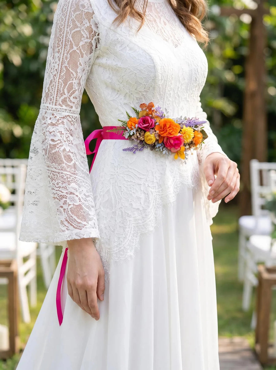 Colorful Floral Belt: Boho Wedding Dress Flower Accessories – magaela