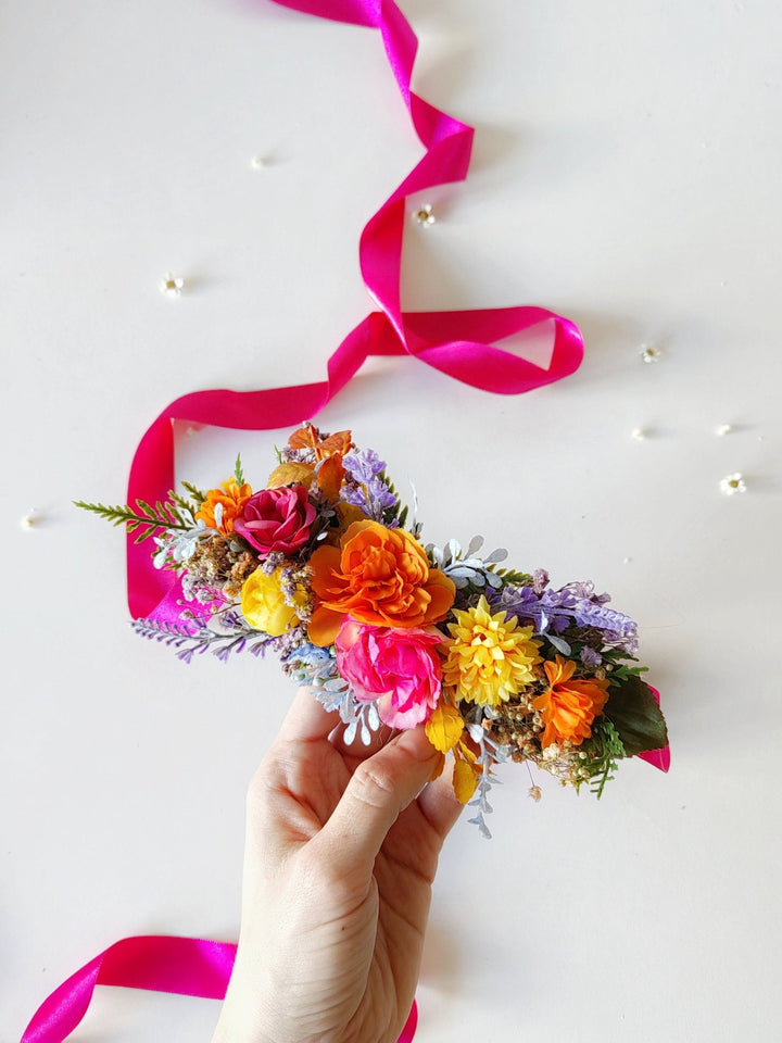 Colorful Floral Belt: Boho Wedding Dress Flower Accessories – handmade floral hair accessory by magaela