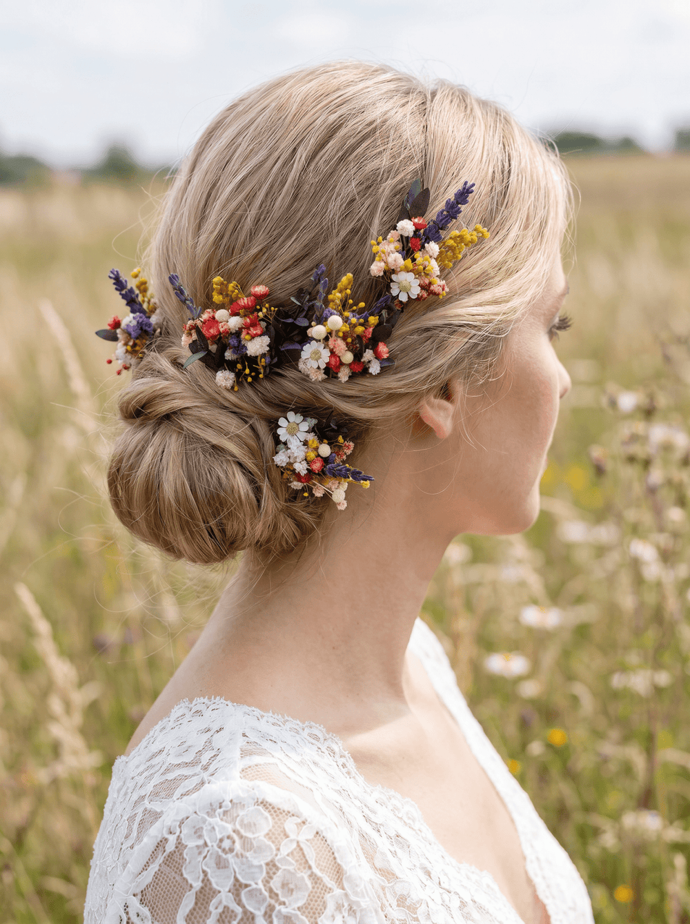 Colorful Wildflowers Folk Hair Pins – Preserved/Dried Flower Bridal Hair Accessories – handmade floral hair accessory by magaela