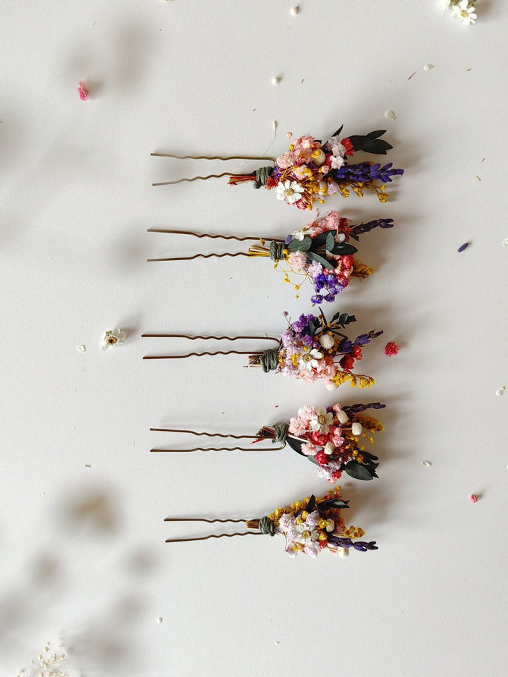 Colorful Flower Hairpins: Romantic Wedding Hair Accessory – handmade floral hair accessory by magaela