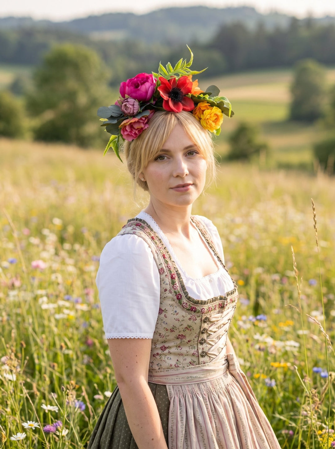 Colorful Flower Headband – Statement Dirndl Accessory for Oktoberfest – handmade floral hair accessory by magaela