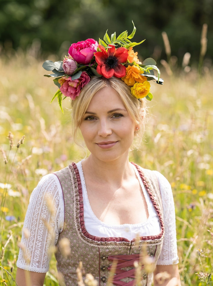 Colorful Flower Headband – Statement Dirndl Accessory for Oktoberfest – handmade floral hair accessory by magaela
